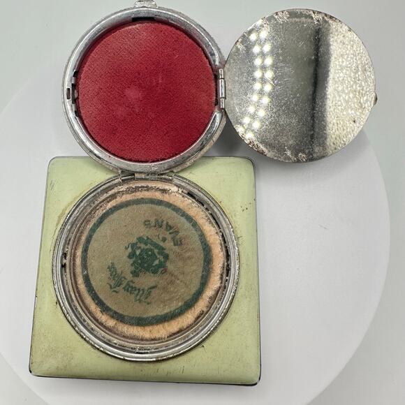 Evans antique Art Deco 1930s mint green black enamel rouge powder makeup compact - Picture 4 of 10